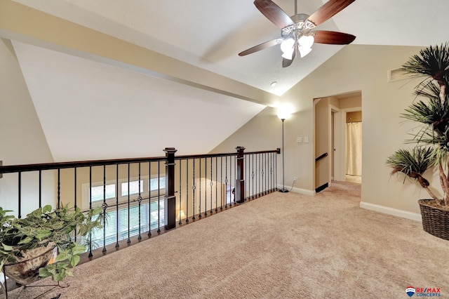 6609 Shenandoah Ct, Lincoln, NE 68510 - carpeted spare room with a ceiling fan, baseboards, and high vaulted ceiling