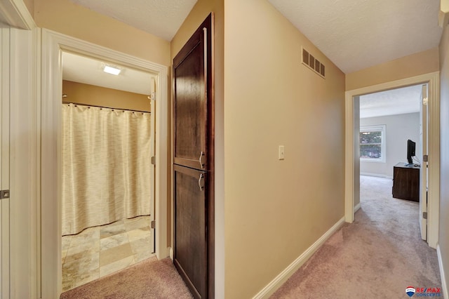 6609 Shenandoah Ct, Lincoln, NE 68510 - hall with light carpet, baseboards, and a textured ceiling