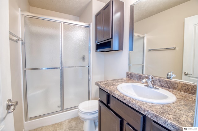 5306 S 195th St, Omaha, NE 68135 - full bathroom featuring a textured ceiling, a shower stall, toilet, and vanity