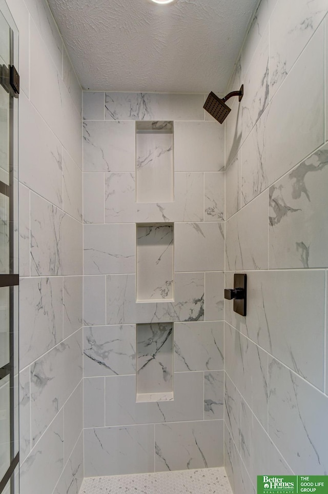 11680 Meredith Ave, Omaha, NE 68164 - bathroom with a tile shower and a textured ceiling