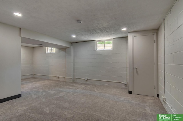 11680 Meredith Ave, Omaha, NE 68164 - below grade area featuring concrete block wall, carpet, and recessed lighting