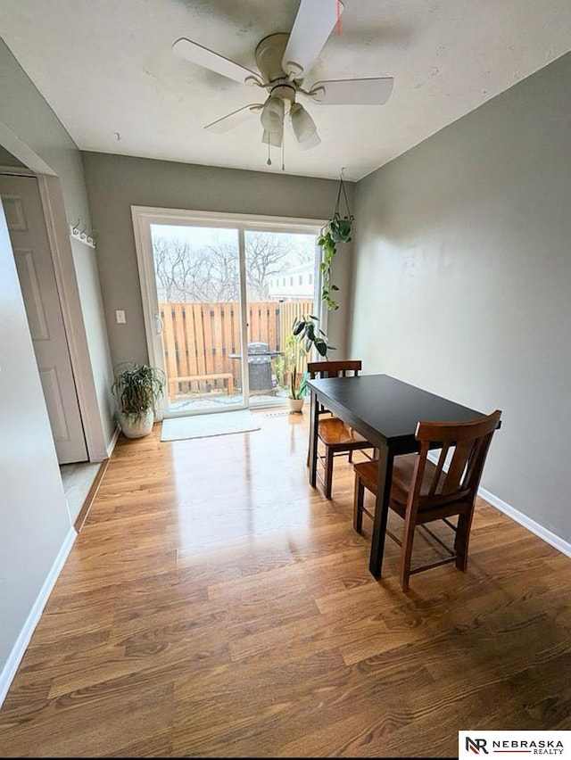 2515 3rd Street Plz, Omaha, NE 68108 - dining space with wood finished floors, a ceiling fan, and baseboards
