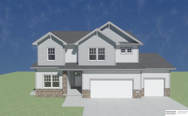 11015 S 104th Ave, Papillion, NE 68046 - craftsman-style house with stone siding, driveway, a front lawn, and roof with shingles