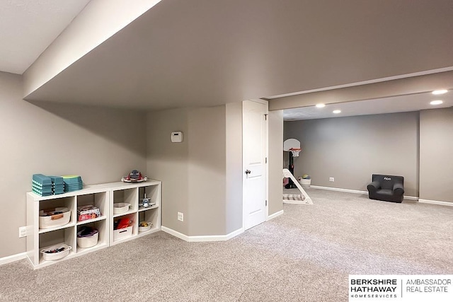 3120 N 205th St, Omaha, NE 68022 - recreation room featuring carpet floors, baseboards, and recessed lighting