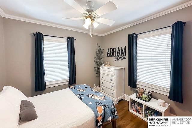 3120 N 205th St, Omaha, NE 68022 - bedroom featuring ornamental molding, wood finished floors, and a ceiling fan