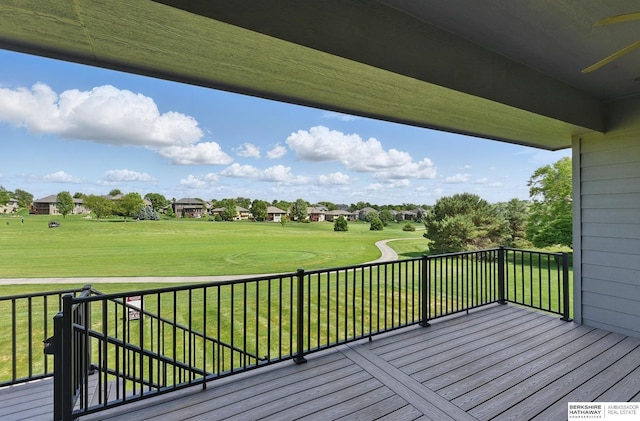 211 Longwood Dr, Papillion, NE 68133 - wooden terrace featuring view of golf course, a lawn, and a residential view