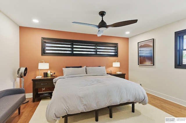 317 N 96th St, Omaha, NE 68114 - bedroom featuring light wood-type flooring, baseboards, recessed lighting, and a ceiling fan