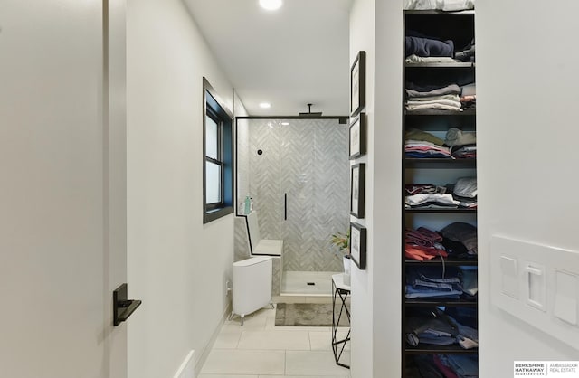 317 N 96th St, Omaha, NE 68114 - full bath with a shower stall, tile patterned floors, a walk in closet, and recessed lighting