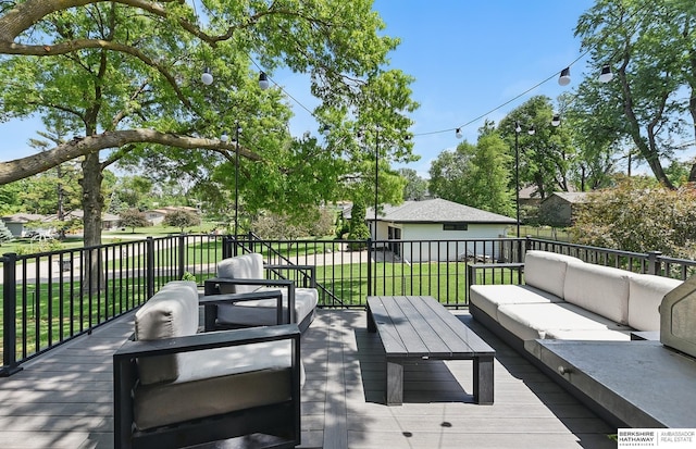 317 N 96th St, Omaha, NE 68114 - wooden deck featuring an outdoor living space and a yard