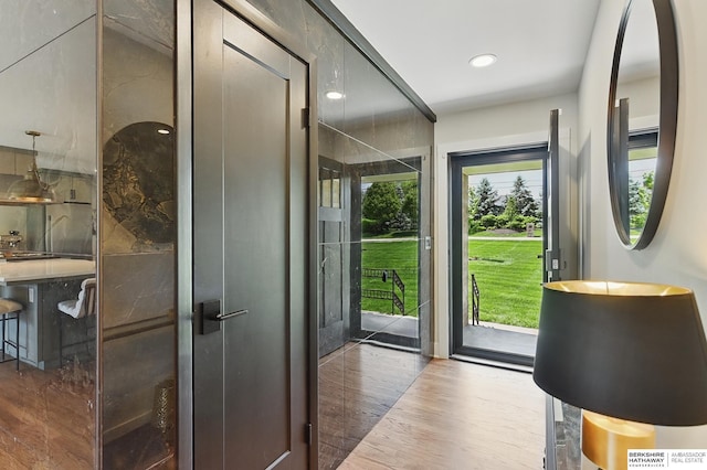 317 N 96th St, Omaha, NE 68114 - entrance foyer with wood finished floors and recessed lighting