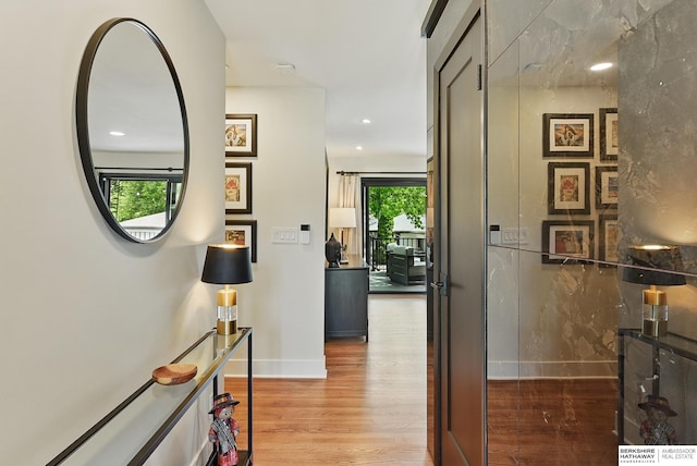317 N 96th St, Omaha, NE 68114 - hallway with wood finished floors, baseboards, and recessed lighting