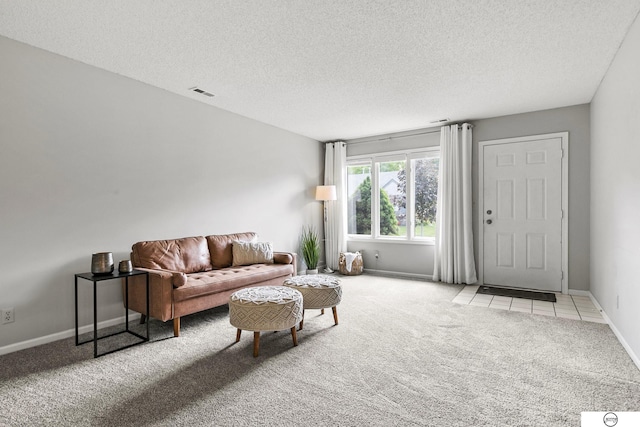 3400 Glenhaven Pl, Lincoln, NE 68506 - living area with light colored carpet, a textured ceiling, and baseboards