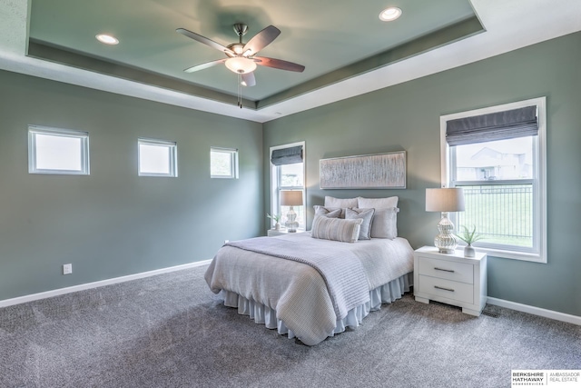 7812 S 196th St, Gretna, NE 68028 - carpeted bedroom featuring a tray ceiling, recessed lighting, and a ceiling fan