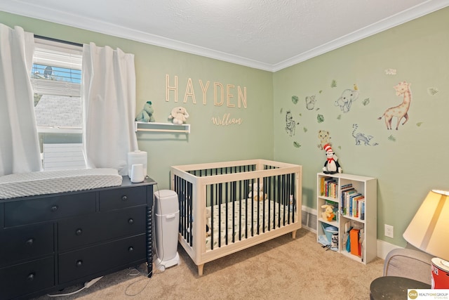 6458 Decatur St, Omaha, NE 68104 - bedroom featuring carpet flooring, a crib, and ornamental molding