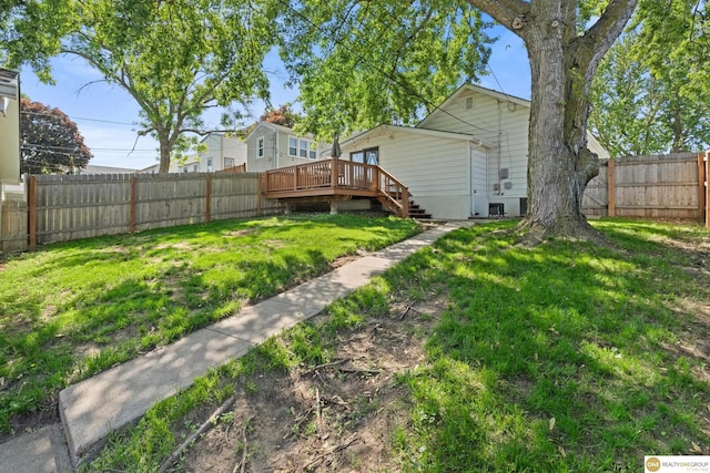 6458 Decatur St, Omaha, NE 68104 - view of yard with a wooden deck and stairs