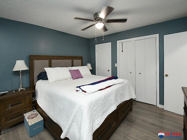 105 Nebraska St, Murdock, NE 68407 - bedroom featuring wood finished floors, a closet, and a ceiling fan