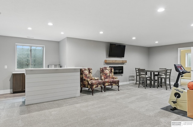 11745 S 113th St, Papillion, NE 68046 - sitting room featuring recessed lighting, light carpet, a glass covered fireplace, and baseboards