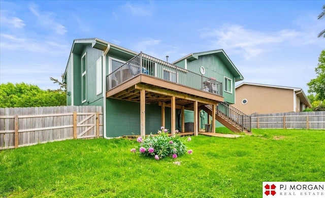 6718 Aspen St, La Vista, NE 68128 - rear view of property featuring a wooden deck and stairway