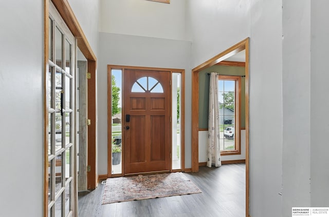 4414 S 174th St, Omaha, NE 68135 - foyer entrance with wood finished floors, a towering ceiling, and baseboards