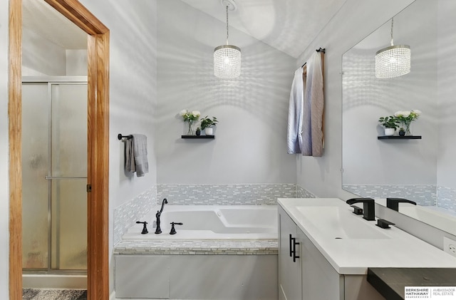4414 S 174th St, Omaha, NE 68135 - full bathroom featuring vanity, a stall shower, and a bath
