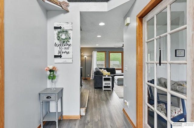 4414 S 174th St, Omaha, NE 68135 - corridor with wood finished floors, baseboards, and recessed lighting