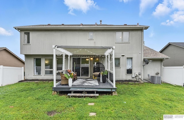 4414 S 174th St, Omaha, NE 68135 - rear view of property featuring a deck, a pergola, central AC, and roof with shingles