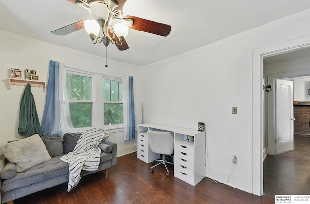 6920 N 30th St, Omaha, NE 68112 - office featuring hardwood / wood-style floors, ornamental molding, a ceiling fan, and baseboards