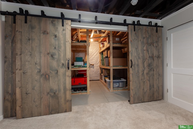 6311 N 169th St, Omaha, NE 68116 - below grade area featuring carpet floors and a barn door