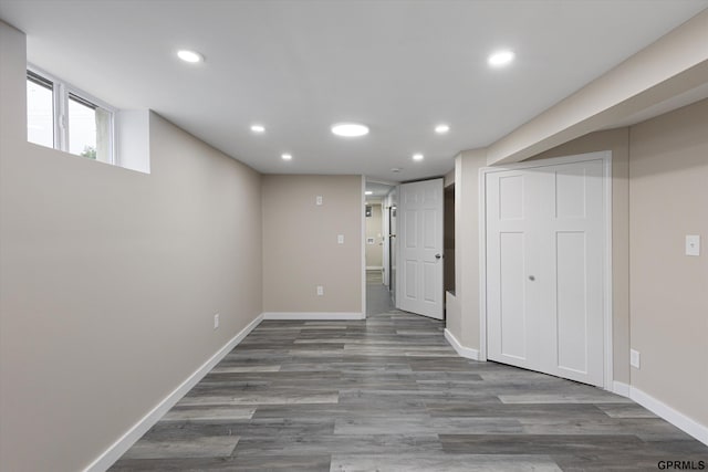 3013 Decatur St, Omaha, NE 68111 - basement with baseboards, recessed lighting, and wood finished floors