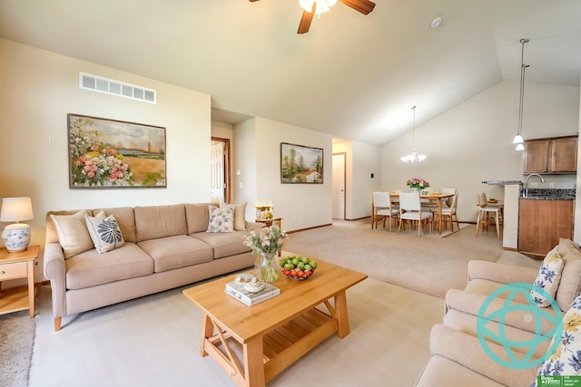 6200 Maple View Dr, Lincoln, NE 68512 - living room with vaulted ceiling, a ceiling fan, and baseboards