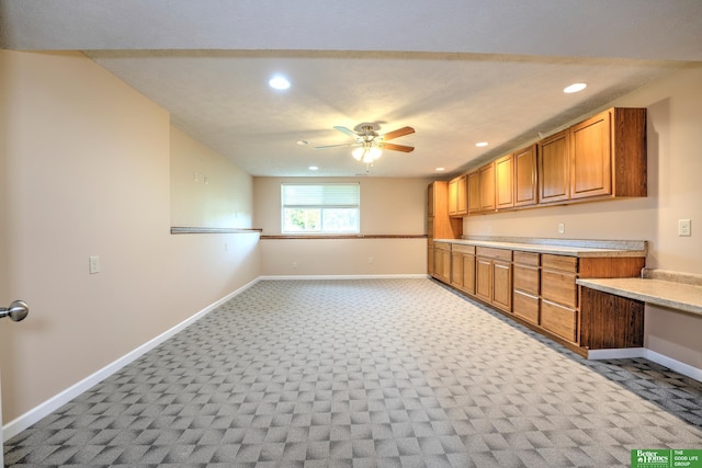 6200 Maple View Dr, Lincoln, NE 68512 - kitchen featuring light countertops, recessed lighting, baseboards, a ceiling fan, and brown cabinets