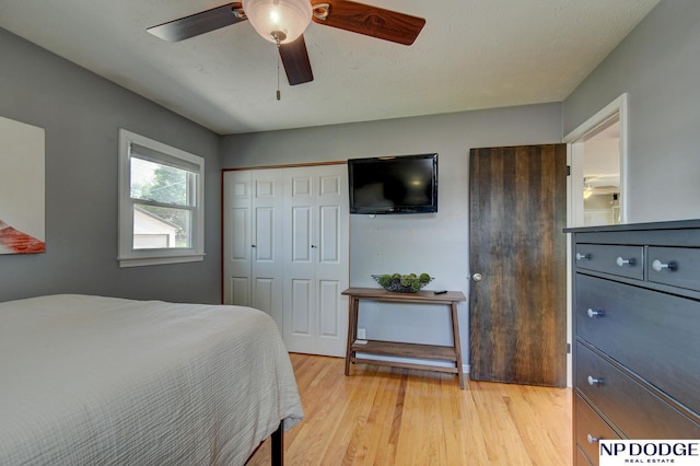 4705 N 95th St, Omaha, NE 68134 - bedroom with light wood-style floors, a closet, and ceiling fan
