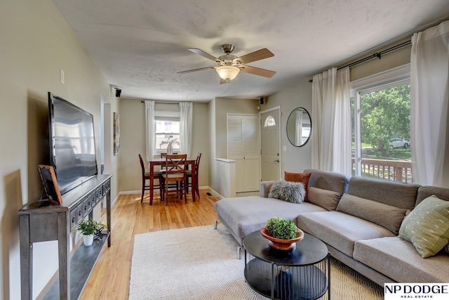 4705 N 95th St, Omaha, NE 68134 - living room featuring a ceiling fan, light wood-style floors, healthy amount of natural light, and baseboards