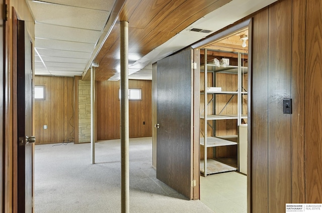 128 S 110th St, Omaha, NE 68154 - hallway featuring wood walls and carpet