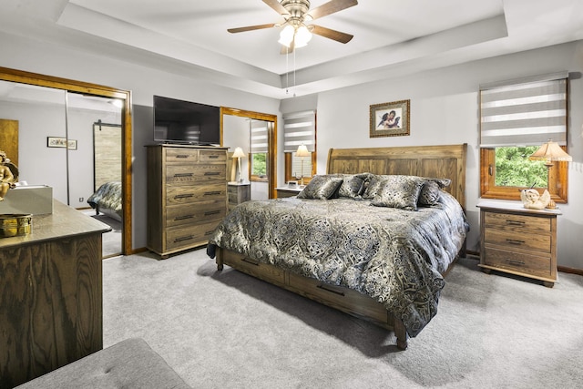 13952 Frederick Cir, Omaha, NE 68138 - bedroom featuring a raised ceiling, light colored carpet, and multiple windows