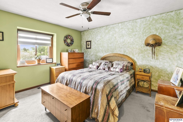 13952 Frederick Cir, Omaha, NE 68138 - bedroom featuring carpet, baseboards, wallpapered walls, and a ceiling fan