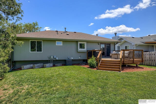 14014 S 35th St, Bellevue, NE 68123 - rear view of house with a wooden deck and central AC