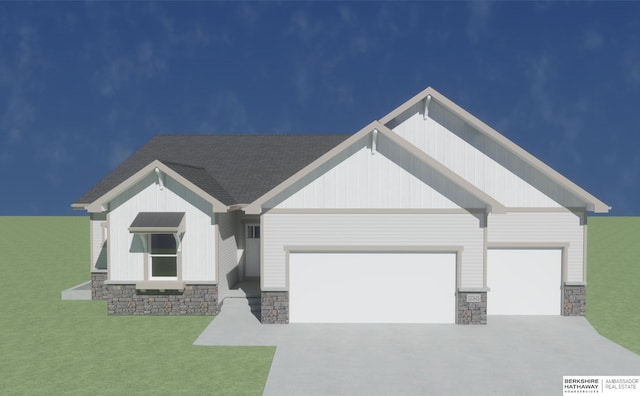 11011 S 104th Ave, Papillion, NE 68046 - view of front of house featuring an attached garage, stone siding, driveway, and a front yard