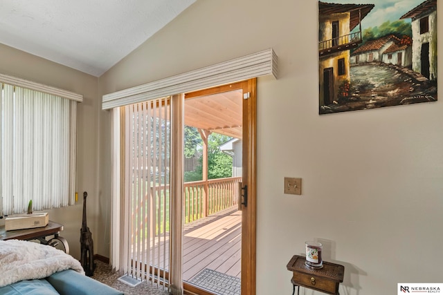 5082 S 149th Ct, Omaha, NE 68137 - bedroom with access to exterior and lofted ceiling