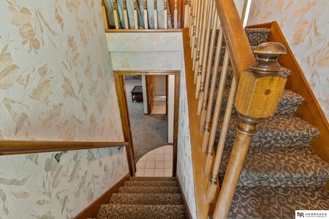 5082 S 149th Ct, Omaha, NE 68137 - stairway with wallpapered walls and carpet flooring