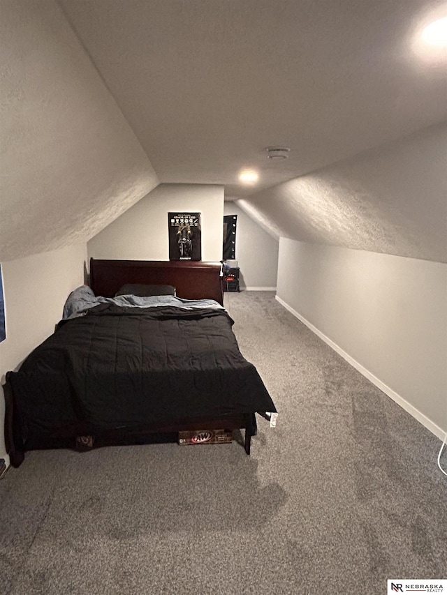 2413 Ohio St, Omaha, NE 68111 - bedroom with vaulted ceiling, carpet flooring, baseboards, and a textured ceiling