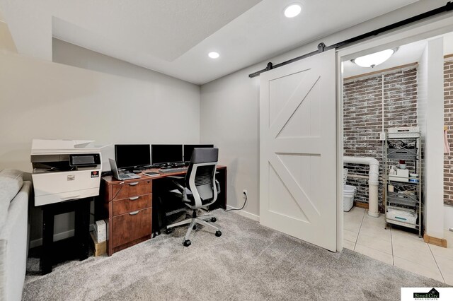 1206 W Ryons St, Lincoln, NE 68522 - carpeted office space with a barn door, recessed lighting, baseboards, and vaulted ceiling