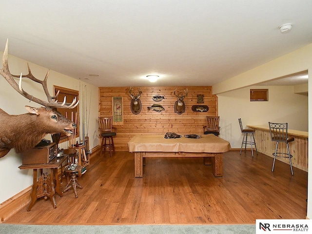 1853 SW 38th St, Lincoln, NE 68522 - playroom with wood walls, baseboards, wood finished floors, and pool table