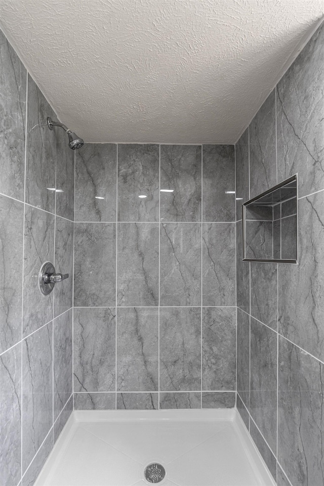 5437 S 18th St, Omaha, NE 68107 - bathroom with a textured ceiling and a tile shower