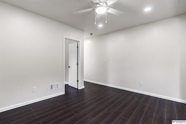5437 S 18th St, Omaha, NE 68107 - unfurnished room featuring baseboards, dark wood-type flooring, recessed lighting, and a ceiling fan