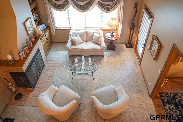 10755 Berry Plz, Omaha, NE 68127 - living area with a tiled fireplace and baseboards