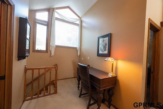 10755 Berry Plz, Omaha, NE 68127 - home office featuring vaulted ceiling and light colored carpet