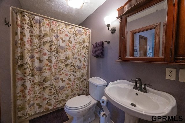 10755 Berry Plz, Omaha, NE 68127 - full bath featuring a sink, toilet, a shower with curtain, and a textured ceiling