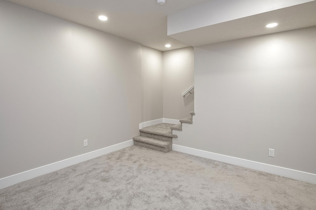 5445 S 51st St, Omaha, NE 68117 - finished below grade area featuring recessed lighting, carpet flooring, stairs, and baseboards