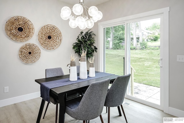 5445 S 51st St, Omaha, NE 68117 - dining space with baseboards, a chandelier, and light wood-type flooring